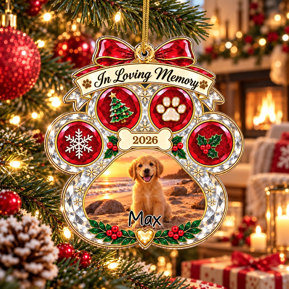 Personalized Pet Memorial Photo Christmas Ornament, Dog Ornament Gift