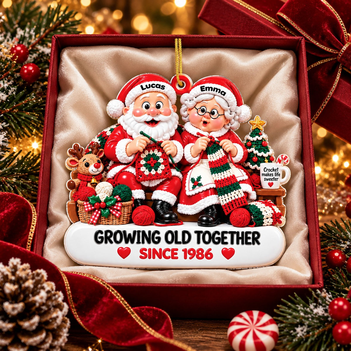 Personalized Santa Couple Crochet Christmas Ornament, Christmas Gift