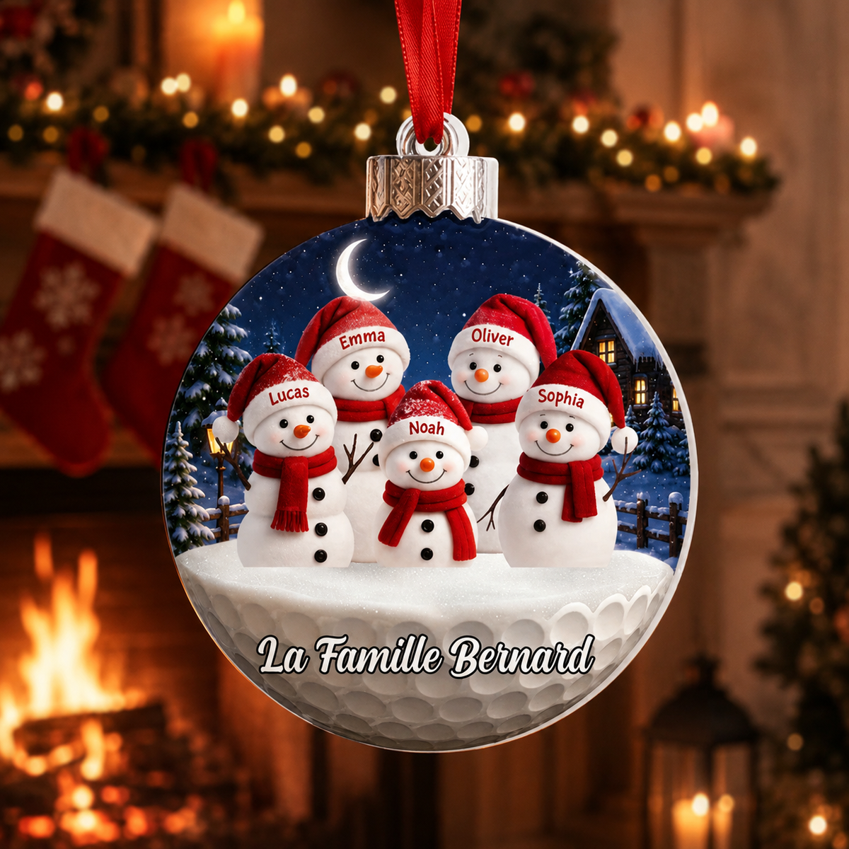 Personalized Snowman Family Golf Christmas Ornament