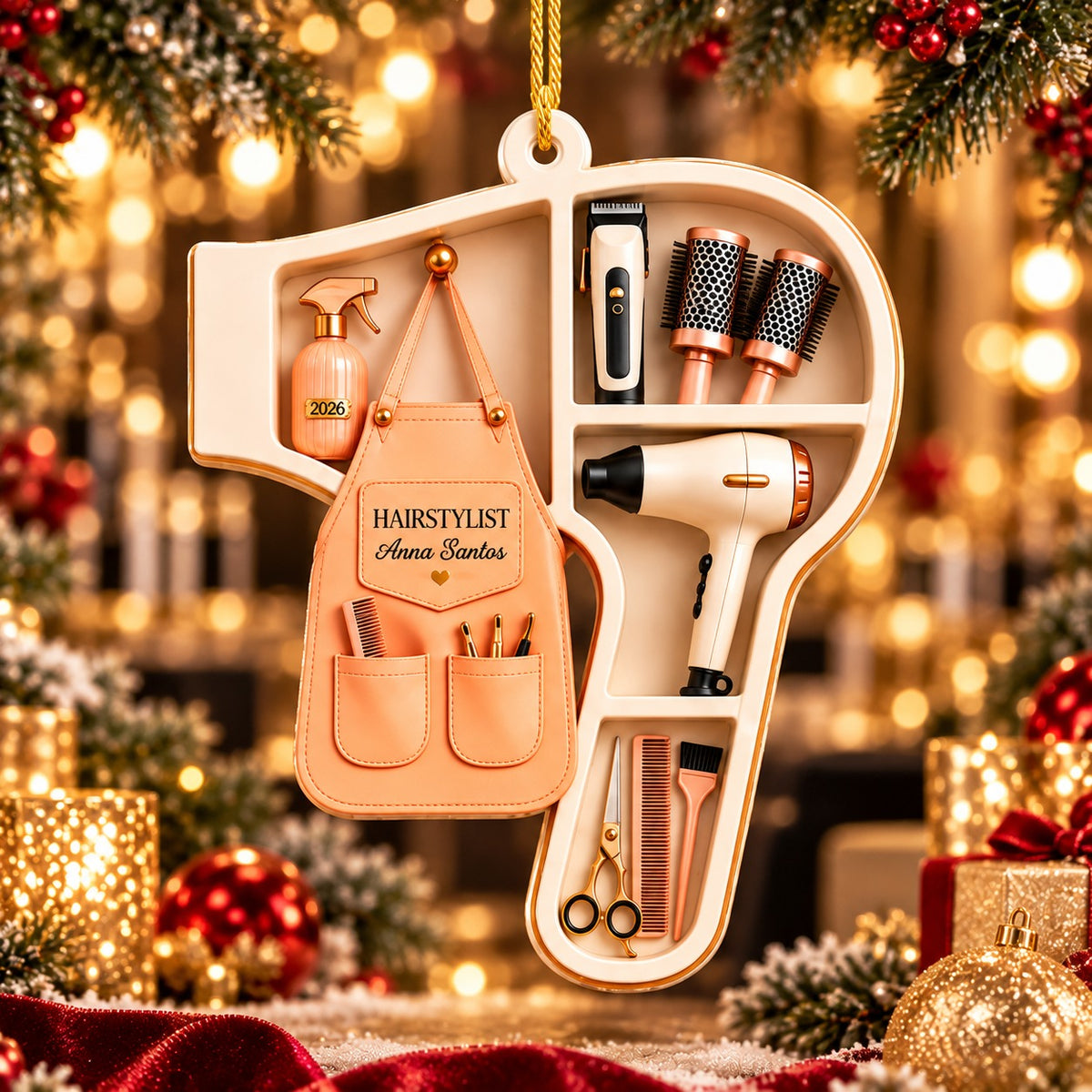 Personalized Hair Stylist Christmas 2 Layer Ornament