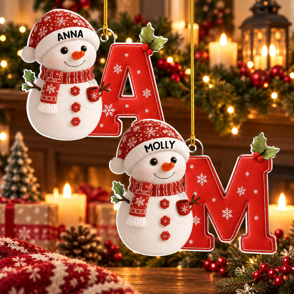 Personalized Snowman Initial Christmas Ornament, Christmas Gift