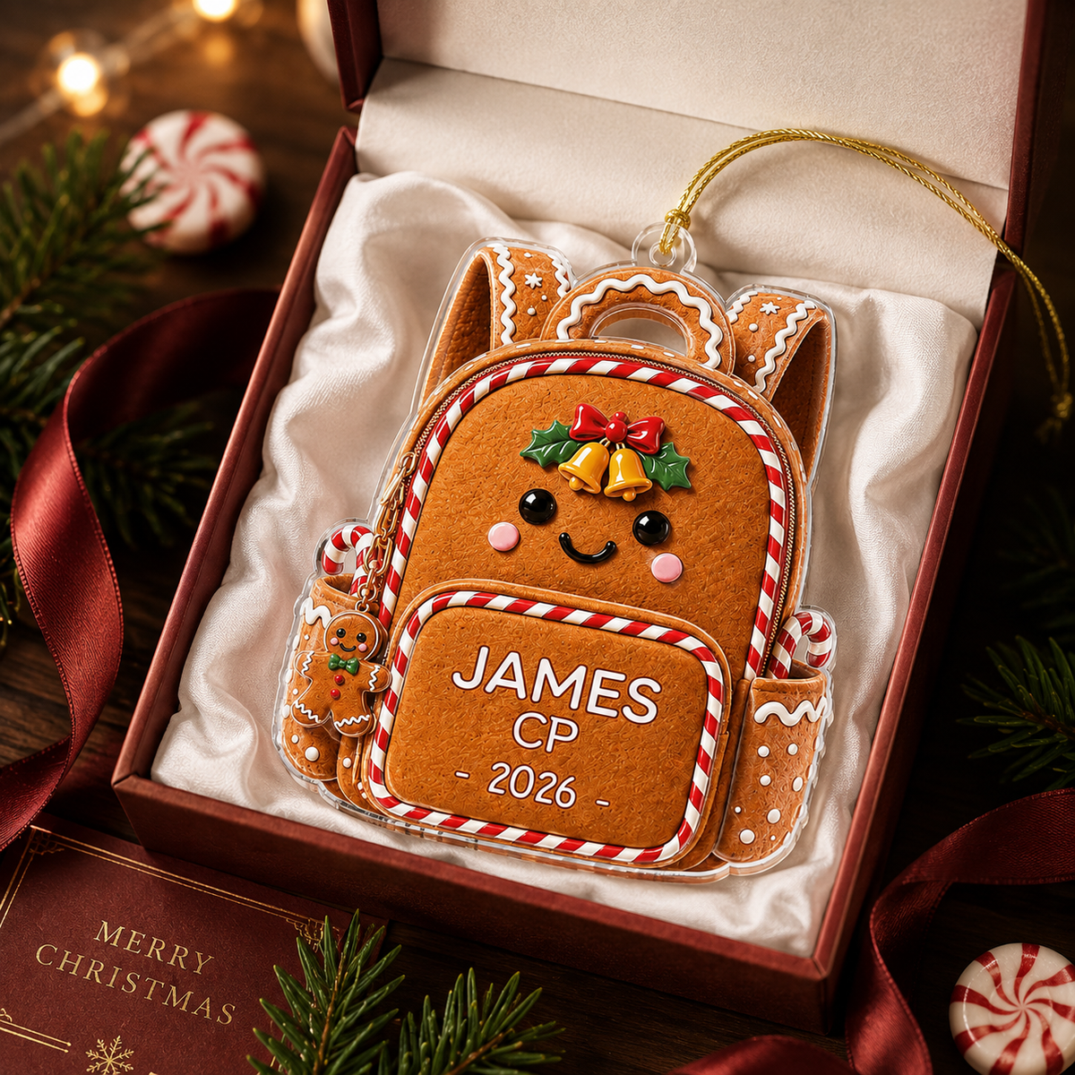 Personalized Gingerbread Backpack Christmas Ornament product image 3 of 4