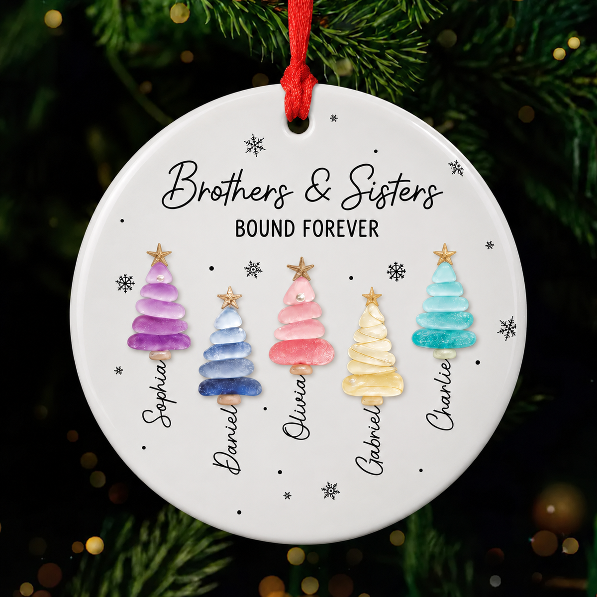 Personalized Sibling Christmas Tree Glass Ornament