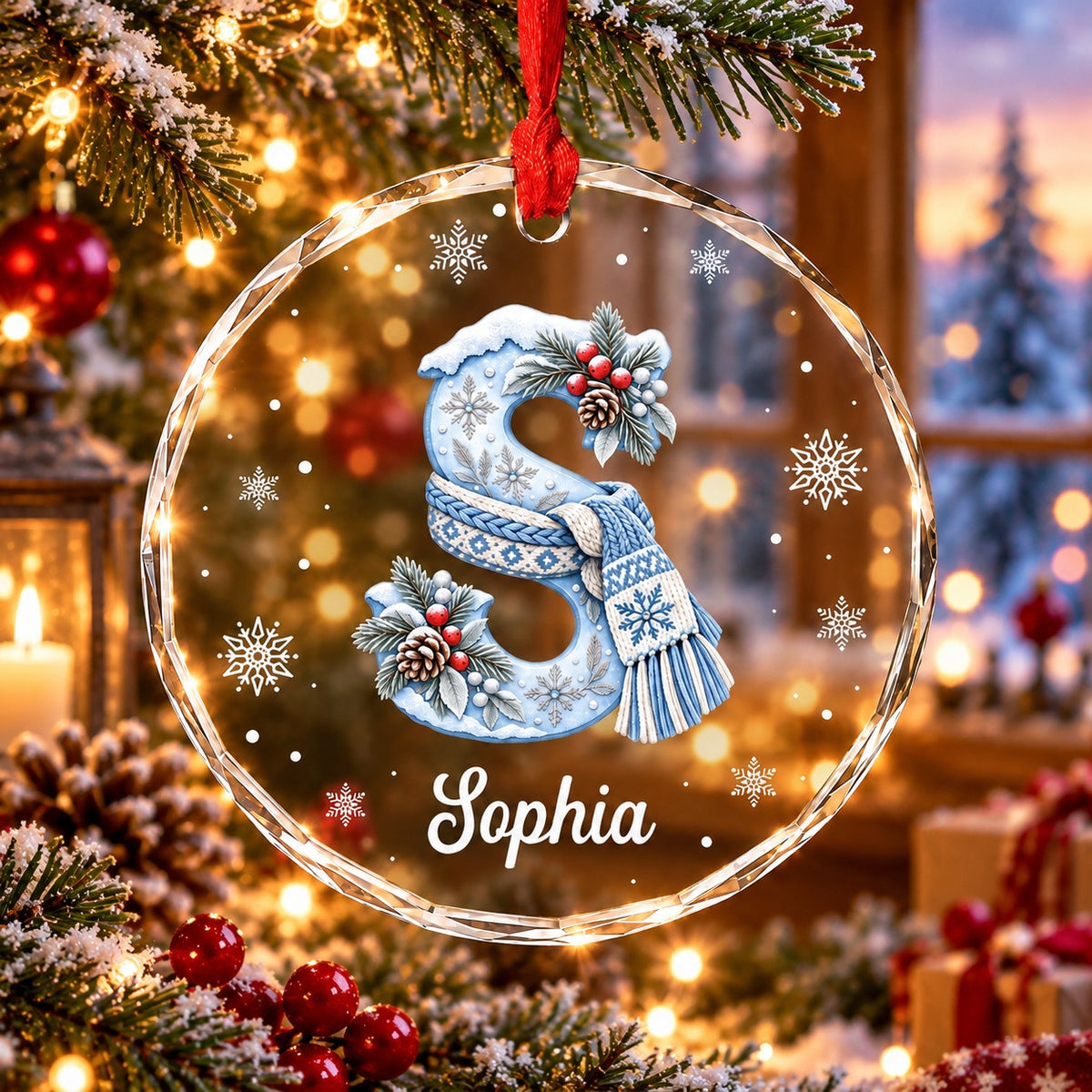 Personalized Glass Initial Christmas Ornament, Christmas Gift