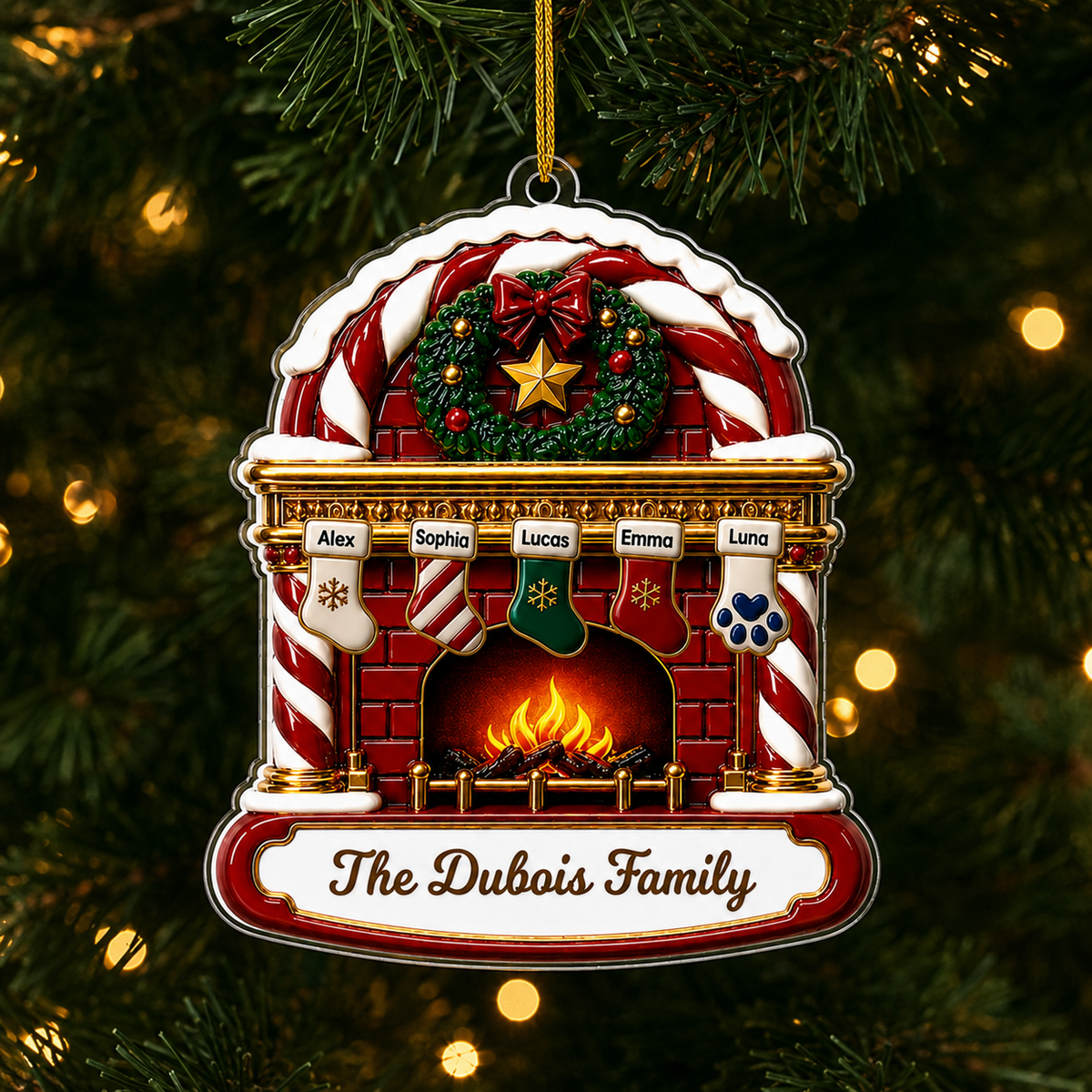 Personalized Family Fireplace Christmas Ornament product image 3 of 5