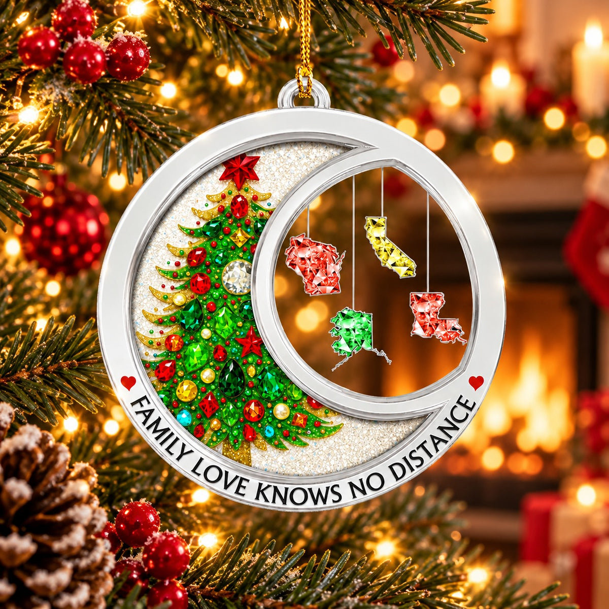 Personalized Long Distance Family Christmas Ornament with States