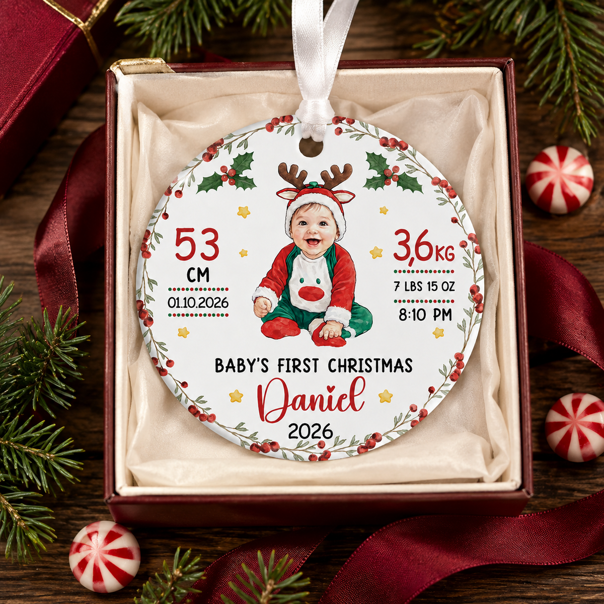 Personalized Baby First Christmas Ceramic Ornament, Glass Ornament product image 3 of 5