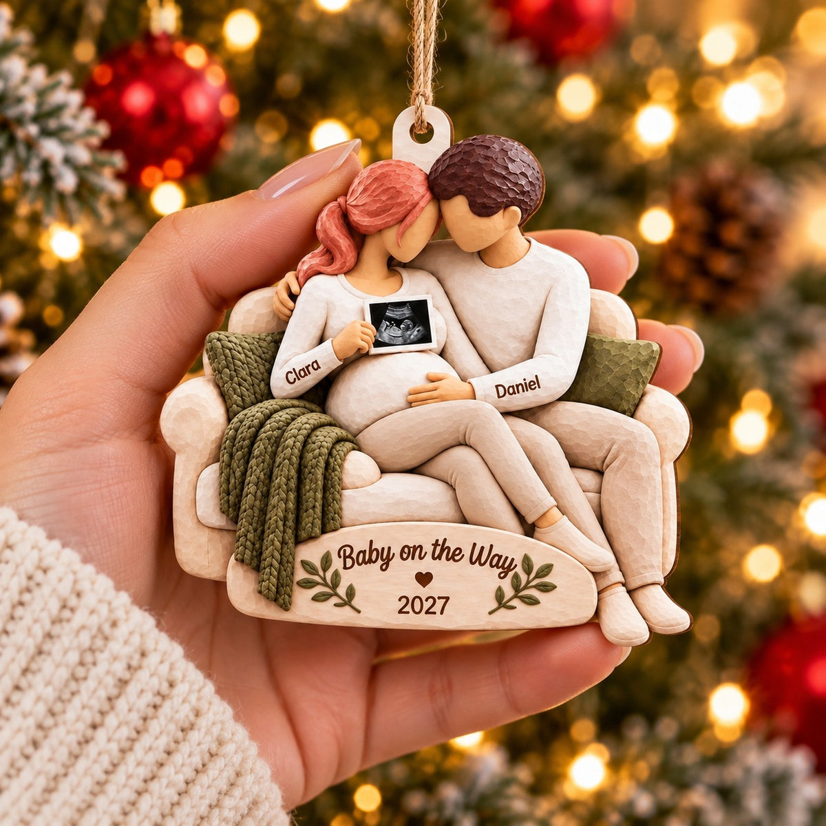 Personalized Pregnancy Announcement Christmas Ornament with Ultrasound Photo