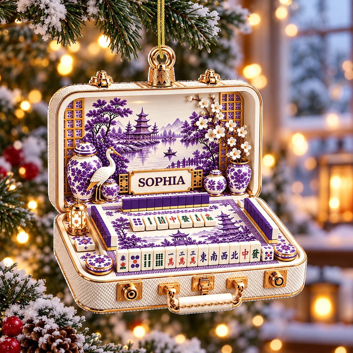 Personalized Mahjong Set Christmas Ornament with Custom Name
