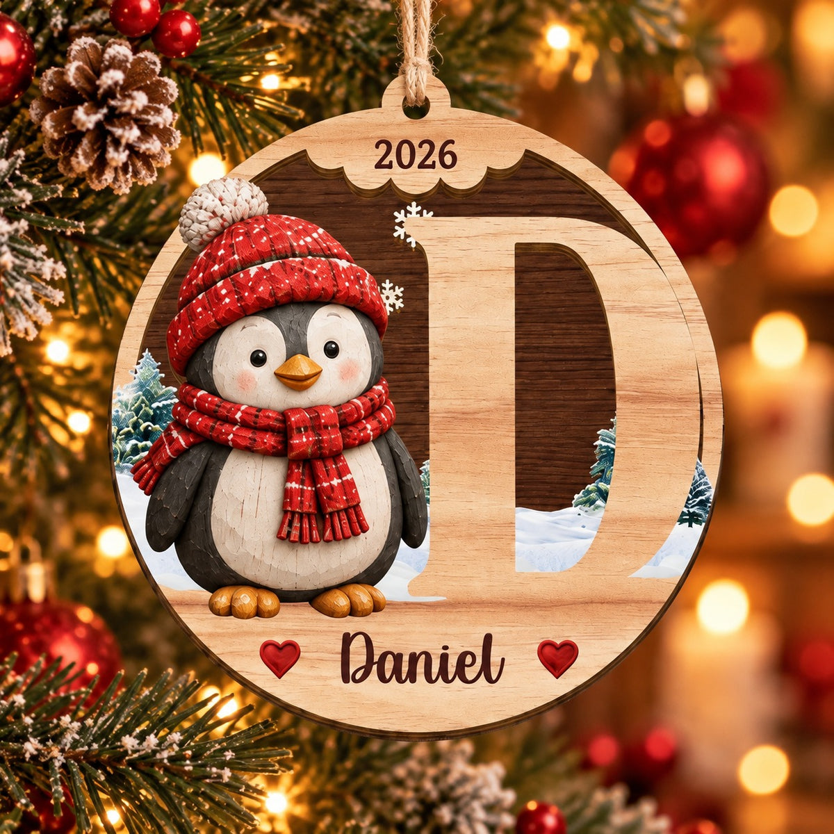 Personalized Wooden Initial Christmas 2 Layer Ornament