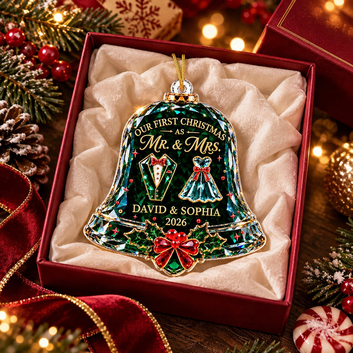 Personalized First Christmas Married Bell Ornament, Christmas Gift