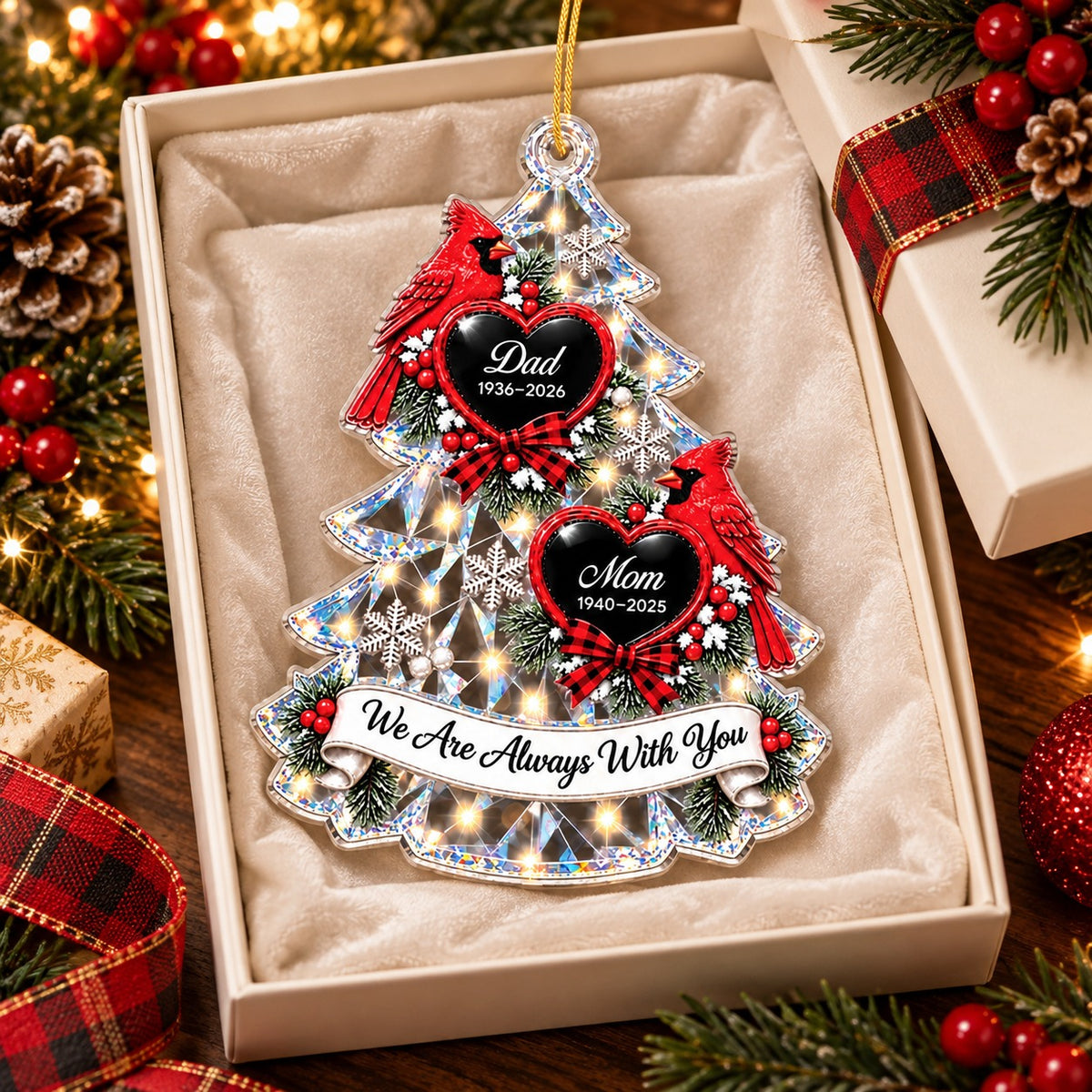 Personalized Cardinal Memorial Christmas Tree Ornament for Parents