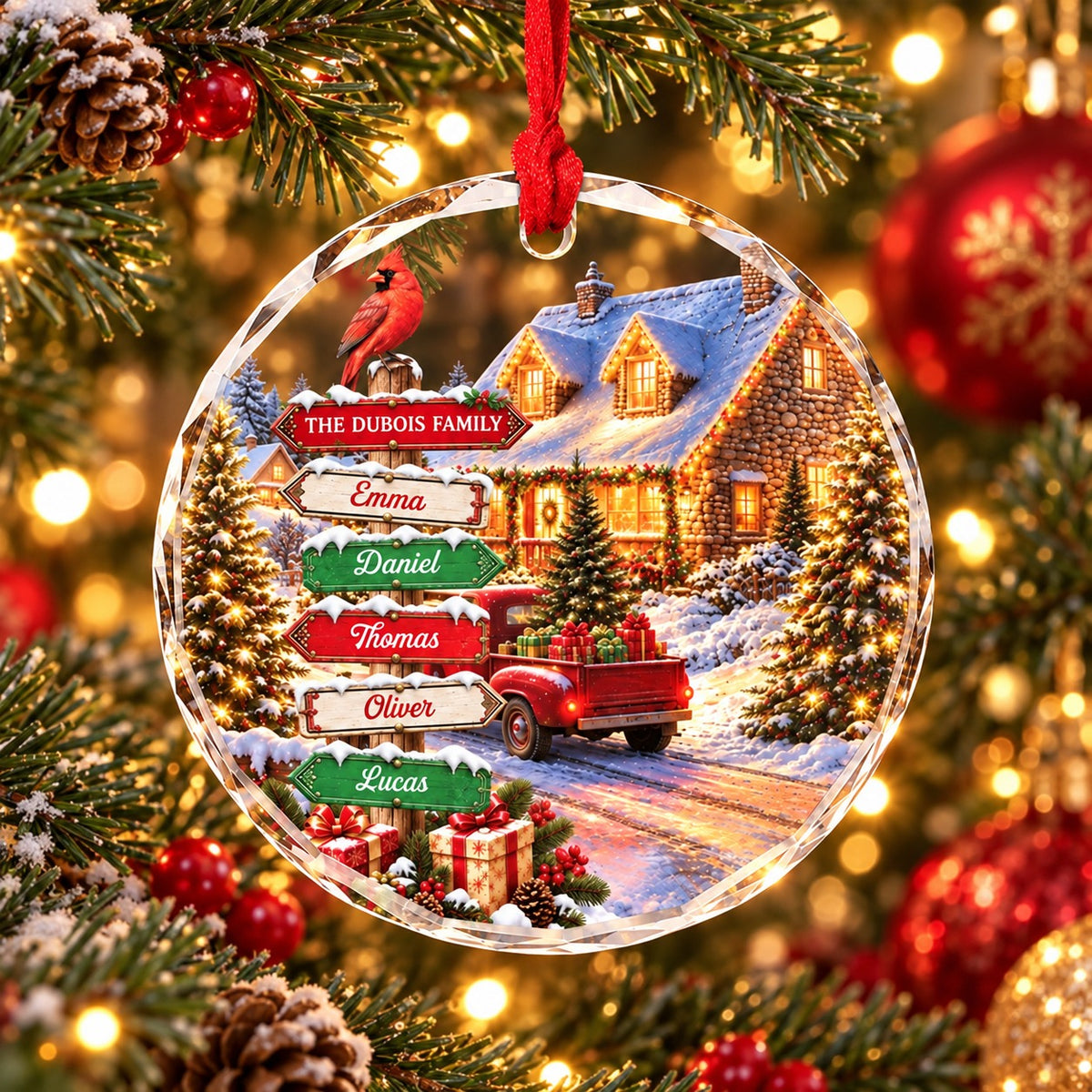 Personalized Family Glass Christmas Ornament, Christmas Gift