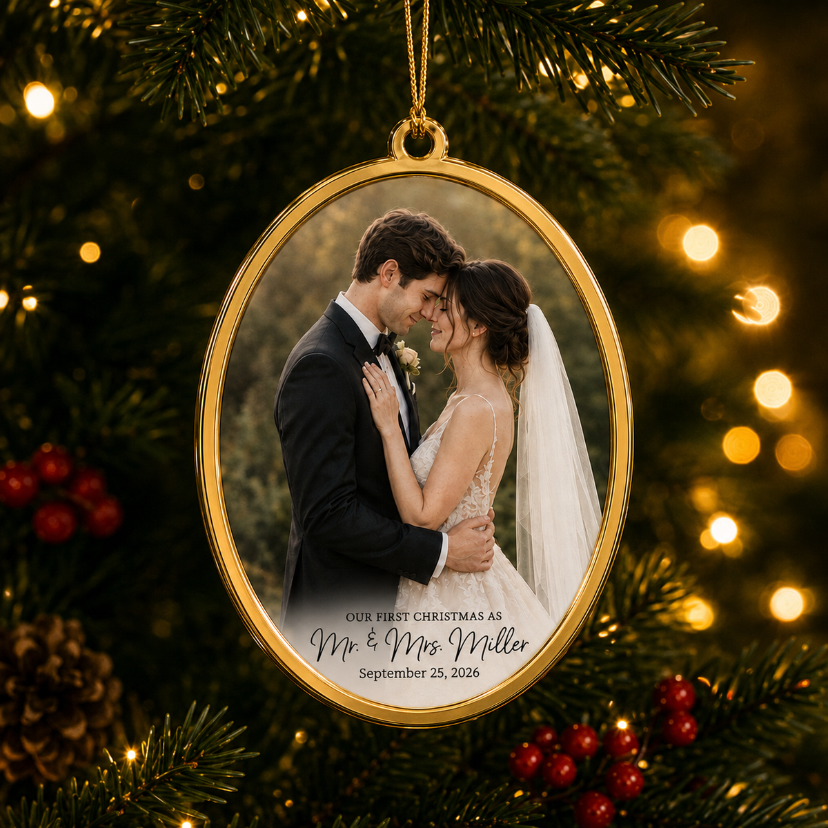 Personalized Wedding Photo Christmas Ornament