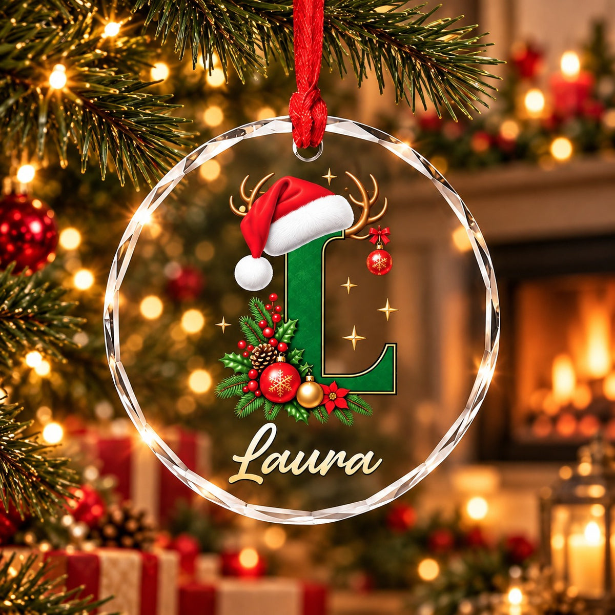 Personalized Glass Initial Christmas Ornament, Christmas Gift