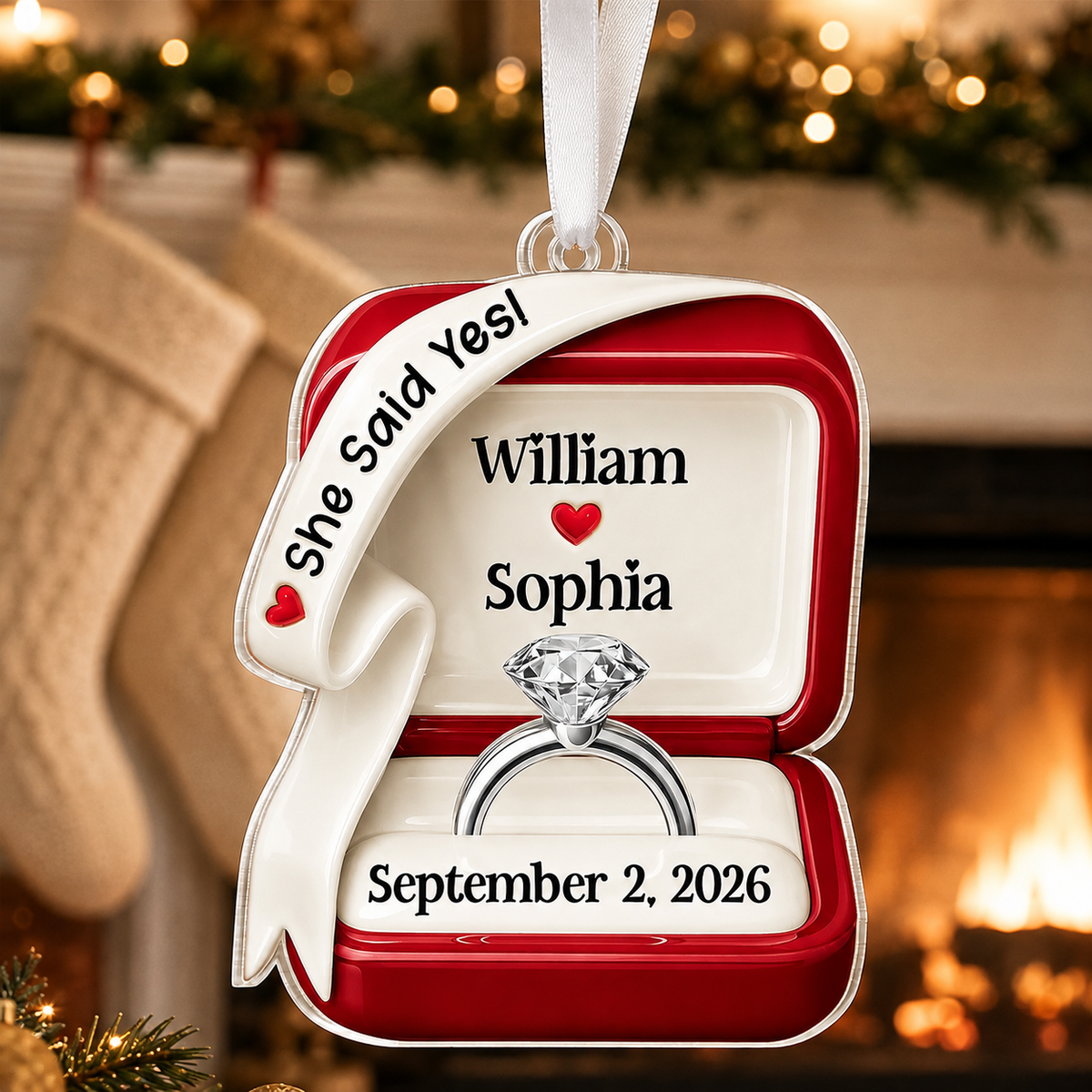 Personalized Engagement Ring Christmas Ornament