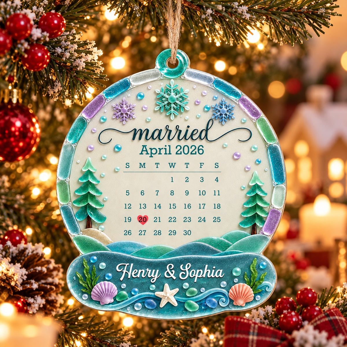 Personalized Wedding Date Calendar Christmas Ornament