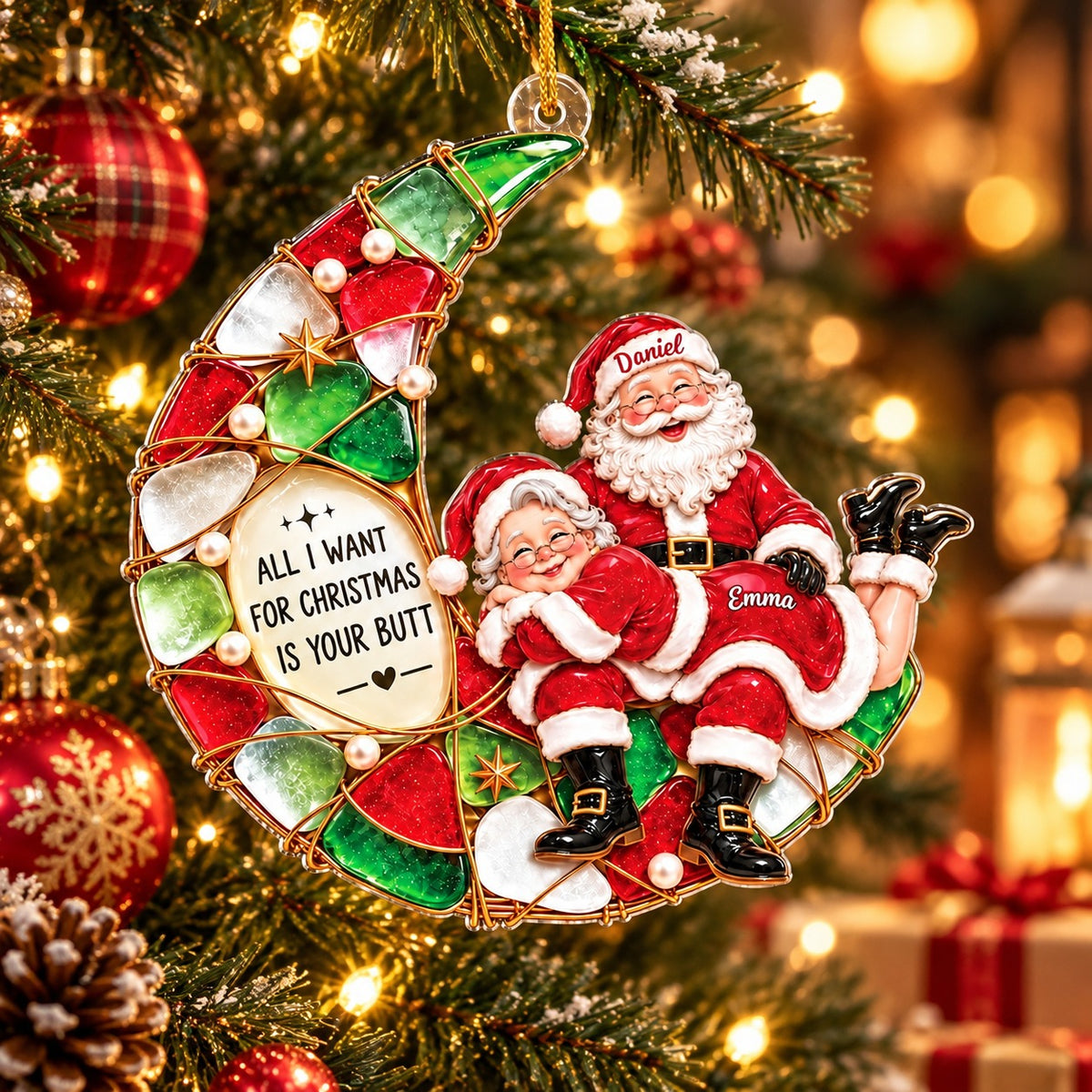 Personalized Funny Santa Couple Christmas Ornament, Christmas Gift