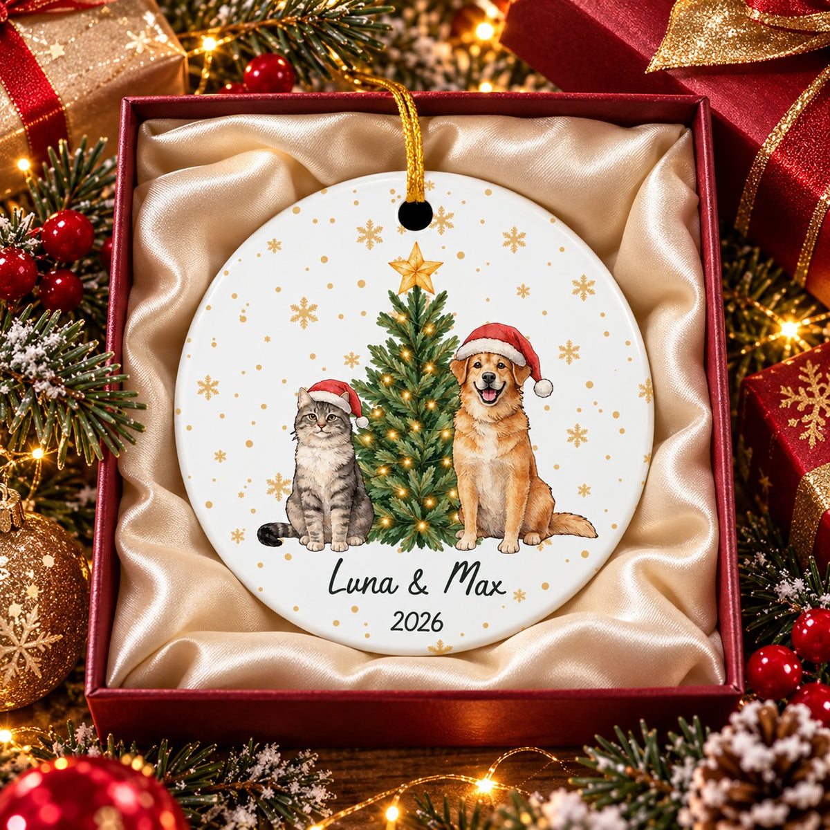 Personalized Dog and Cat Christmas Ornament with Names