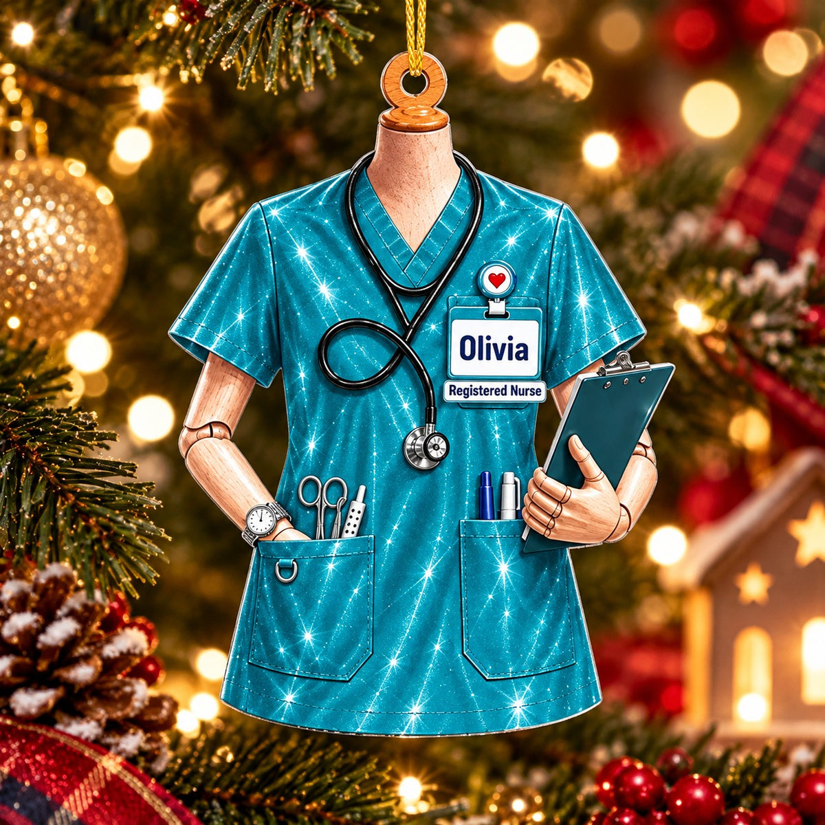 Personalized Nurse Scrubs Christmas Ornament, Christmas Gift