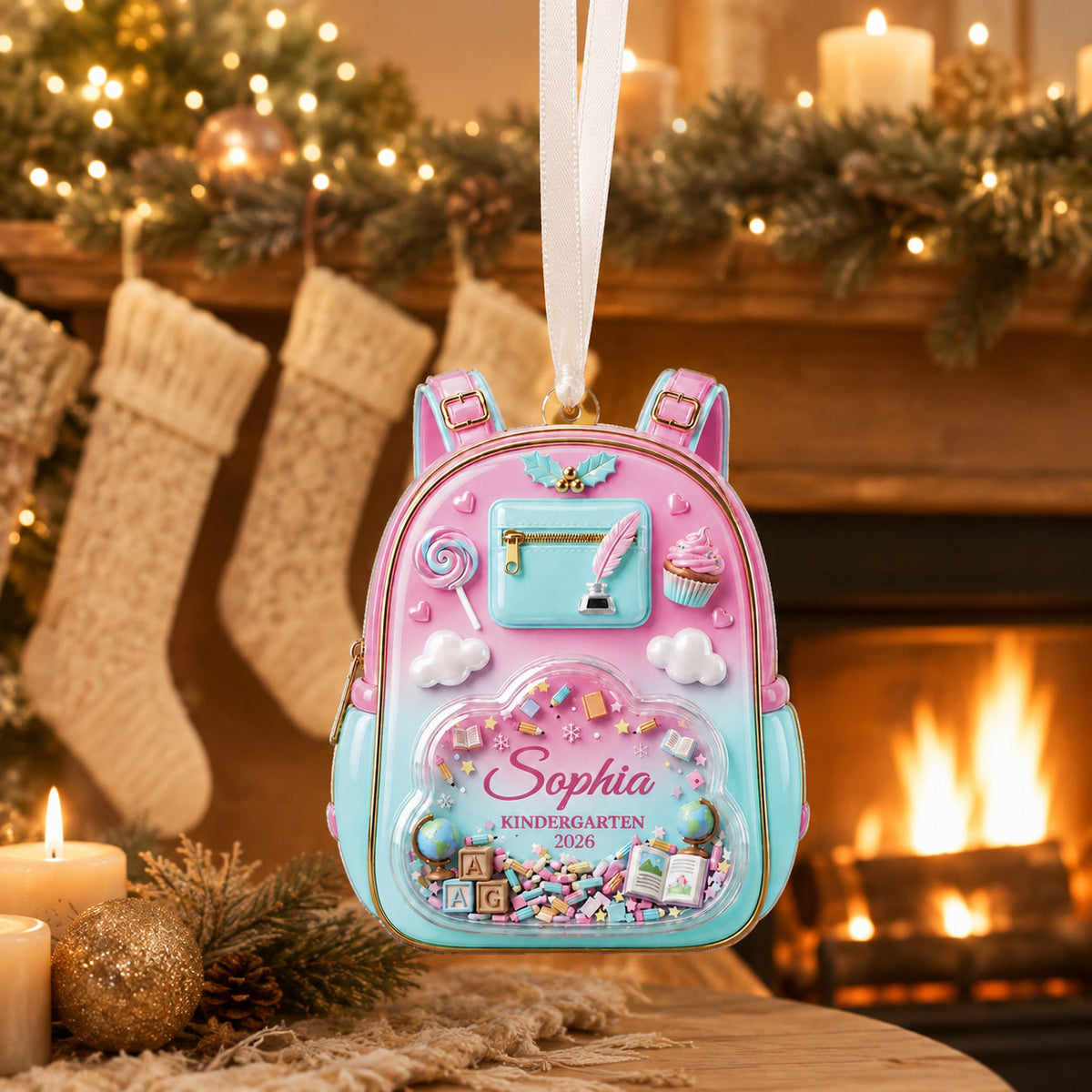 Personalized Kindergarten Backpack Christmas Ornament