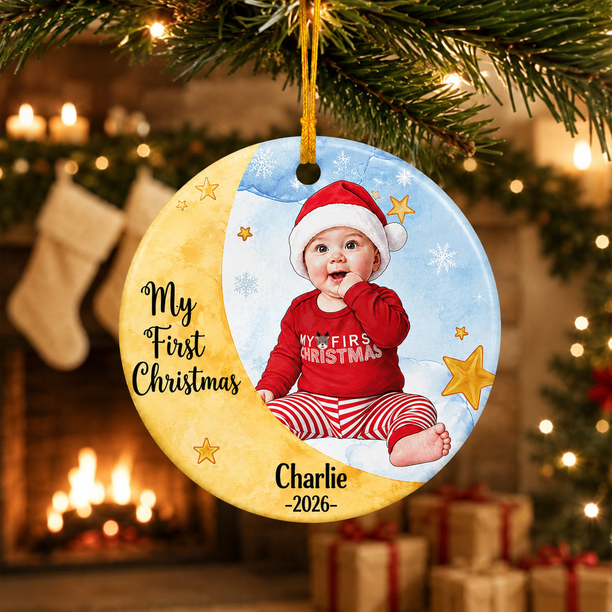 Personalized Baby First Christmas Moon Ornament product image 3 of 4