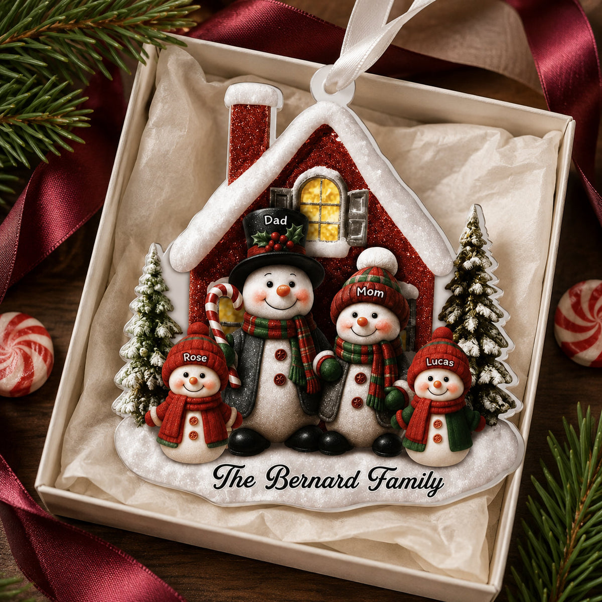 Personalized Snowman Family Christmas 2 Layer Ornament