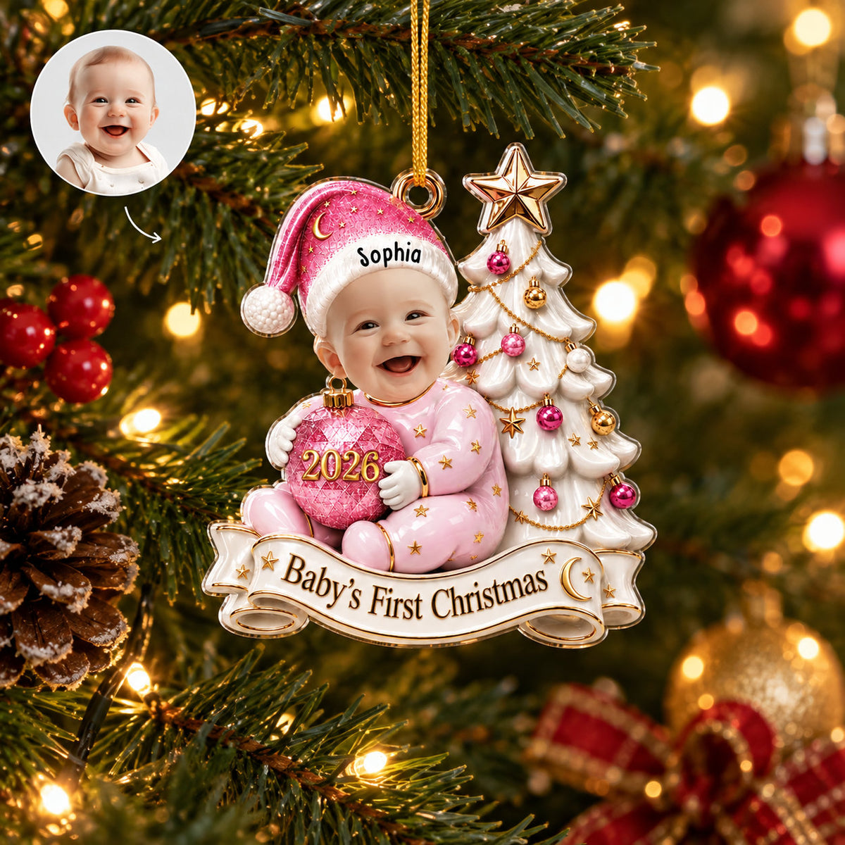 Personalized Baby First Christmas Photo Ornament
