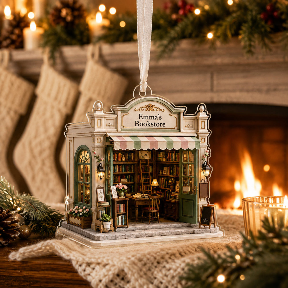 Personalized Bookstore Christmas Ornament, Book Love Gift product image 3 of 5