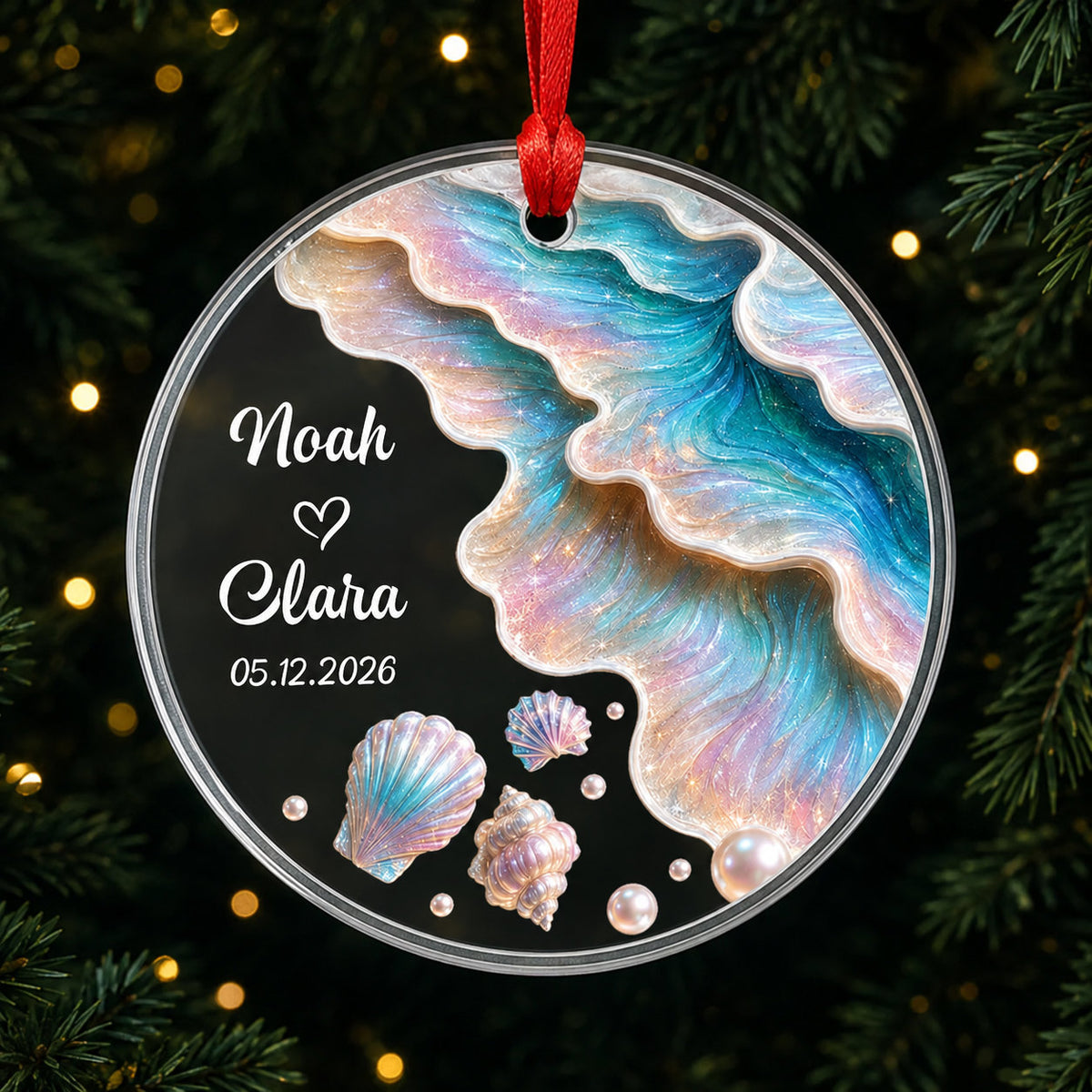 Personalized Couple Ocean Christmas Glass Ornament, Ceramic Ornament product image 2 of 5