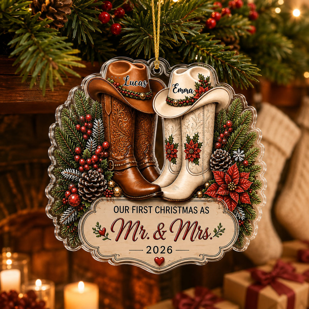 Personalized Newlywed Cowboy Christmas Ornament product image 3 of 5