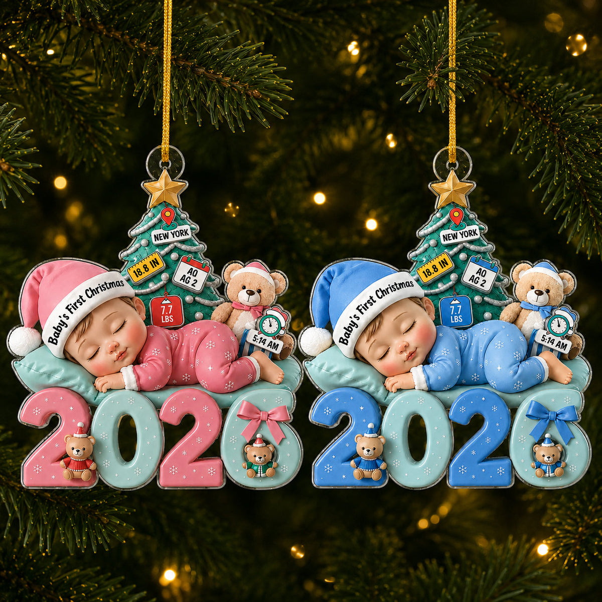 Personalized Baby First Christmas Birth Details Ornament product image 3 of 7