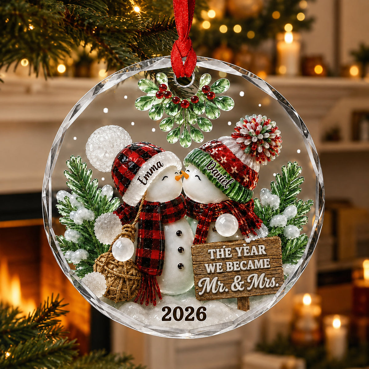 Personalized Newlywed Snowman Christmas Glass Ornament, Ceramic Ornament product image 4 of 5