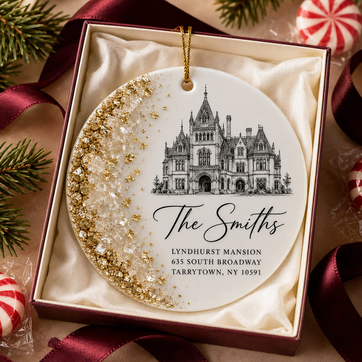 Personalized Wedding Venue Christmas Ceramic Ornament