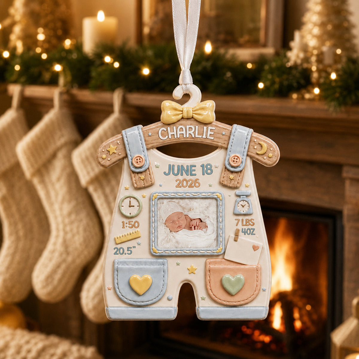 Personalized Baby Birth 2 Layer Christmas Ornament product image 3 of 5