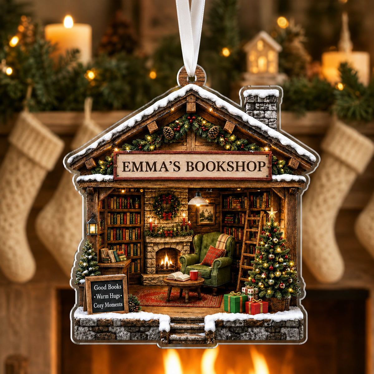 Personalized Bookshop Christmas Acrylic Ornament