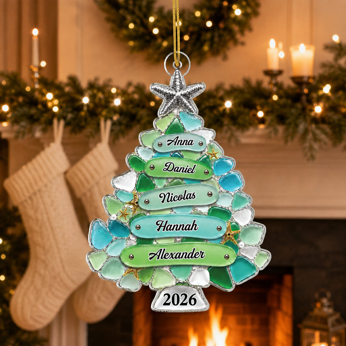 Personalized Sea Glass Family Christmas Ornament