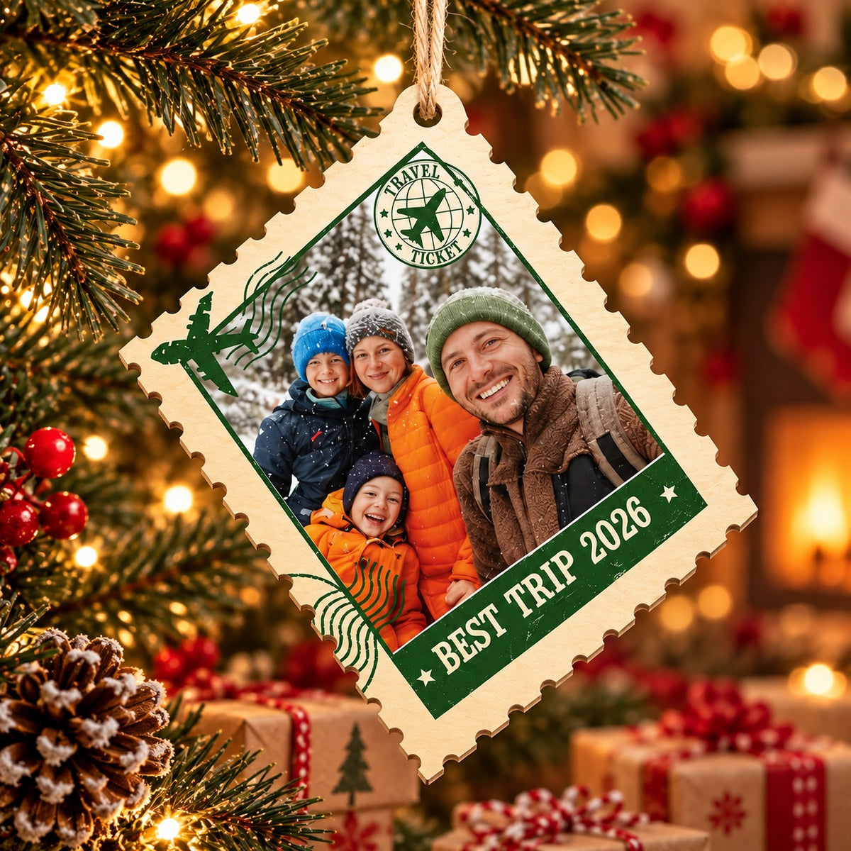 Personalized Travel Photo Christmas Ornament Wooden Postcard Keepsake