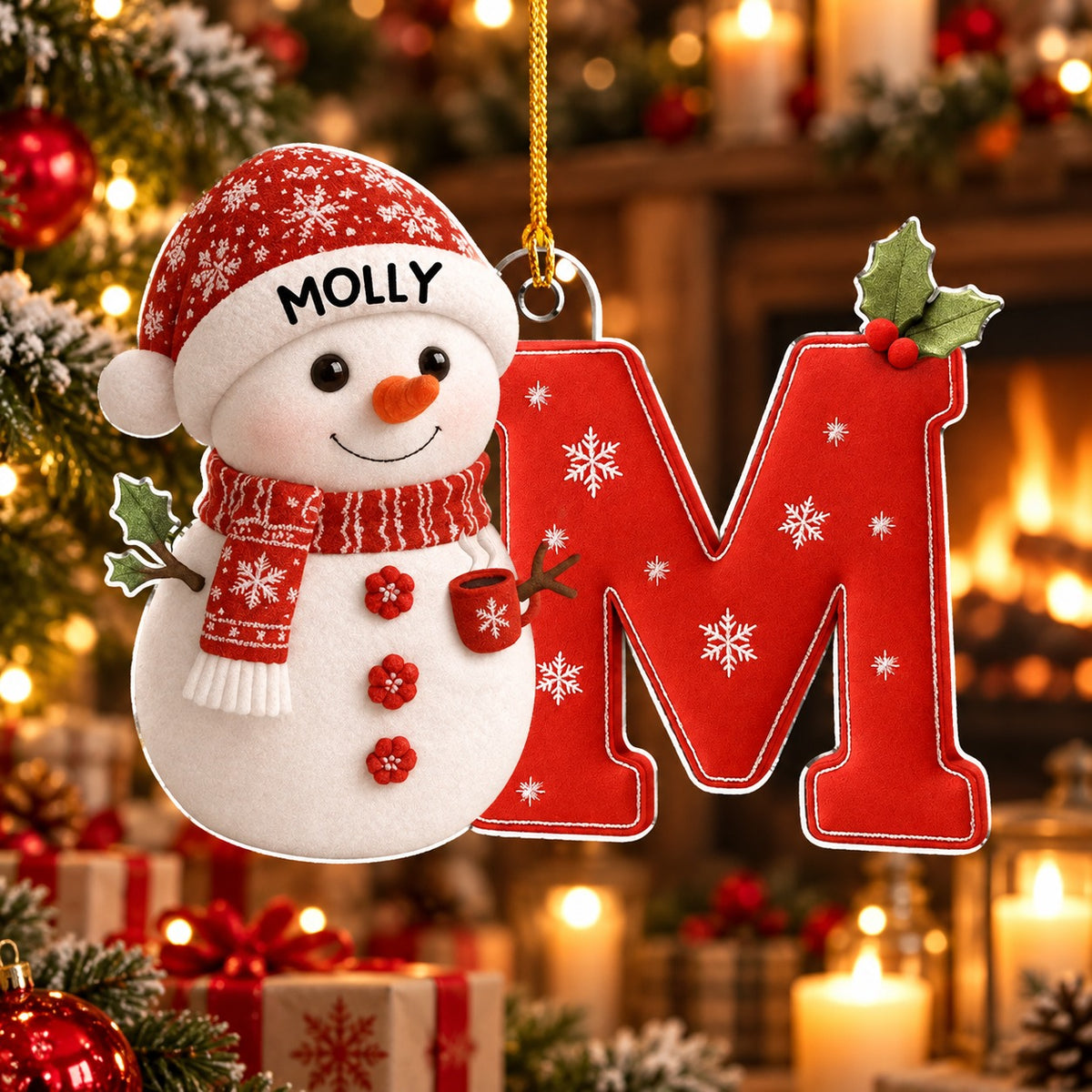 Personalized Snowman Initial Christmas Ornament, Christmas Gift