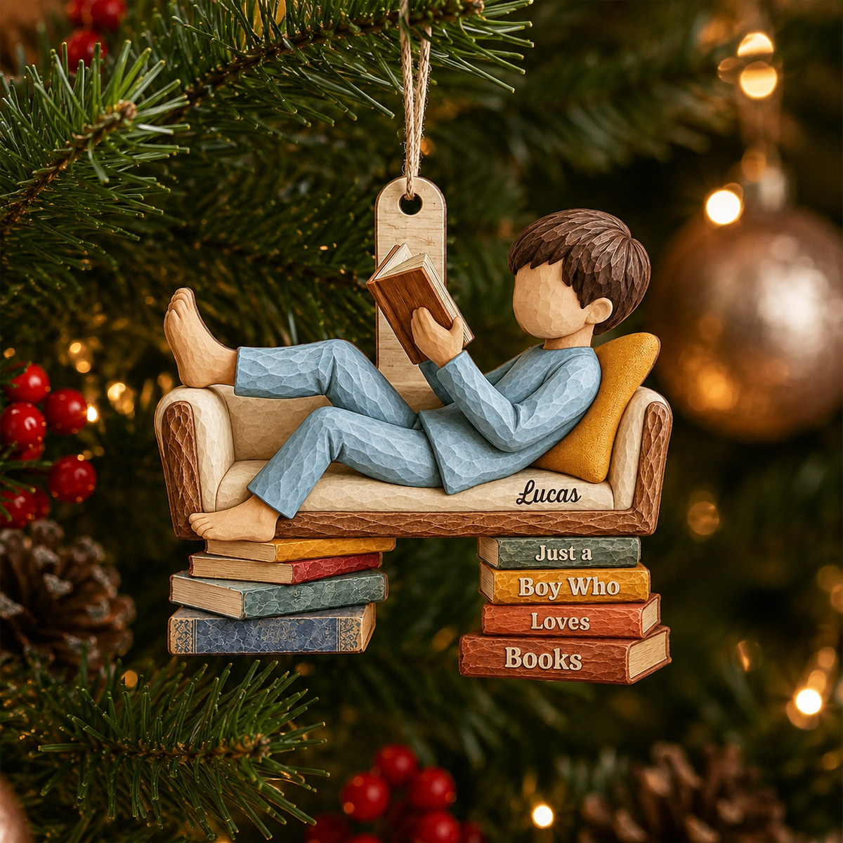 Personalized Book Lover 2 Layer Christmas Ornament design example