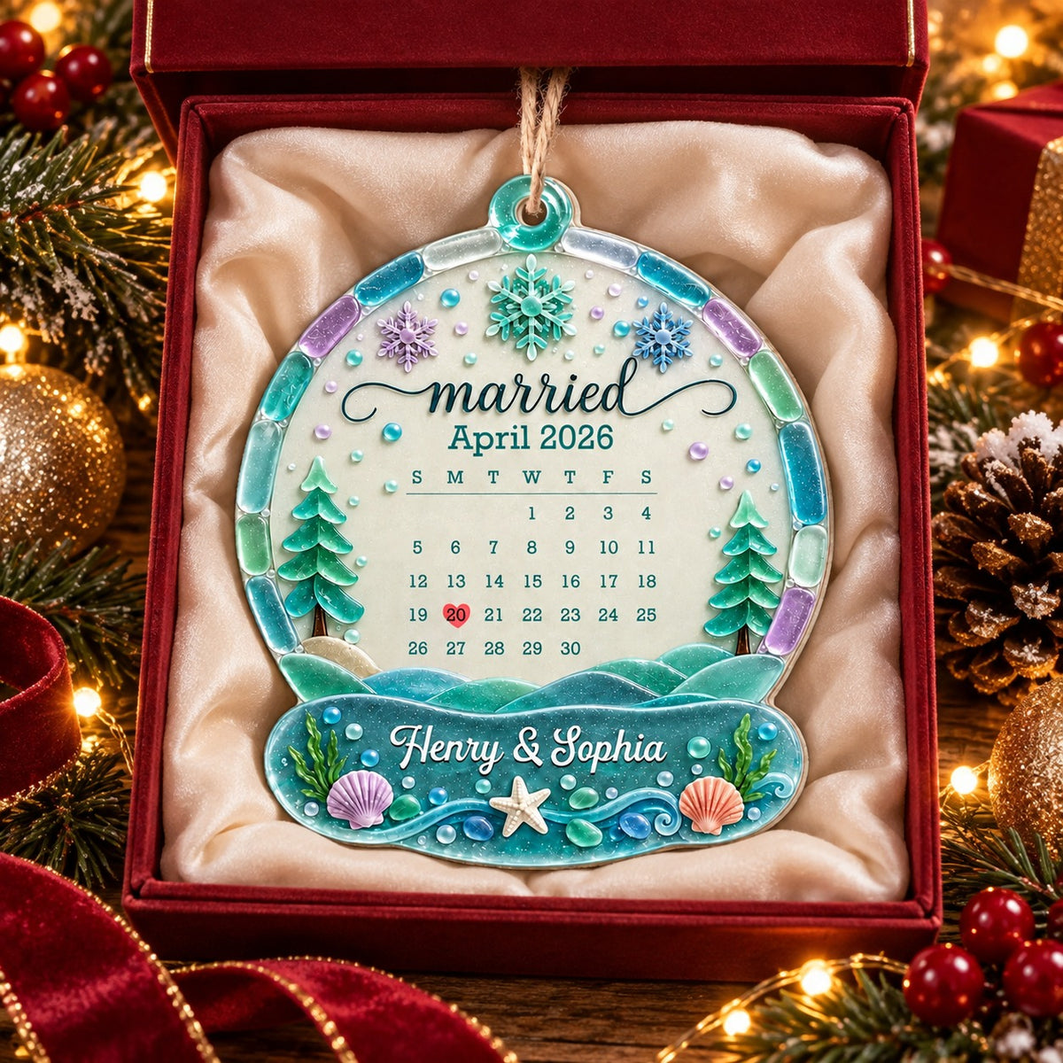 Personalized Wedding Date Calendar Christmas Ornament