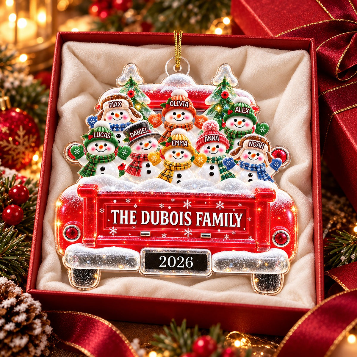 Personalized Snowman Family Truck Christmas Ornament, Christmas Gift
