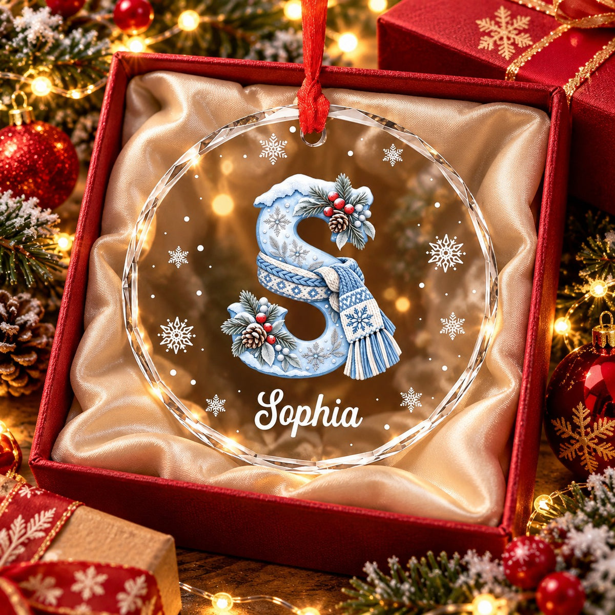 Personalized Glass Initial Christmas Ornament, Christmas Gift