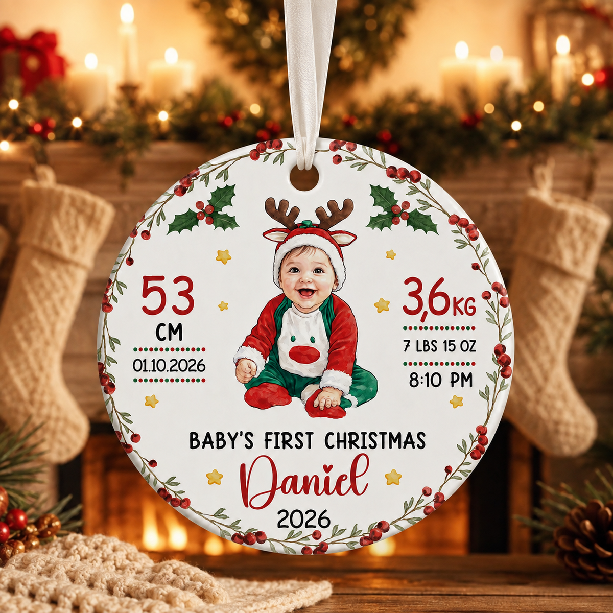 Personalized Baby First Christmas Ceramic Ornament, Glass Ornament product image 4 of 5