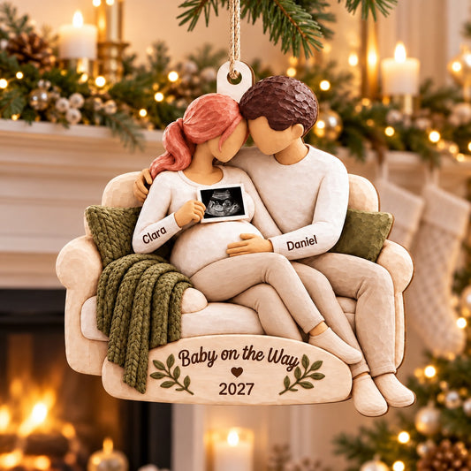 Personalized Pregnancy Announcement Christmas Ornament with Ultrasound Photo