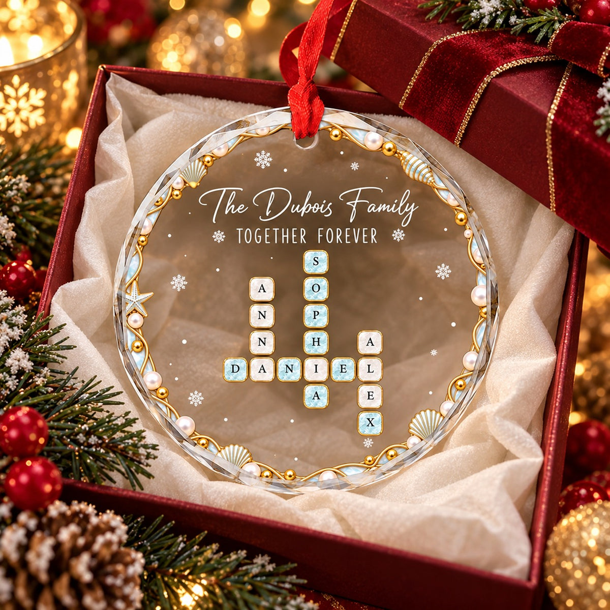 Personalized Family Crossword Glass Christmas Ornament, Christmas Gift