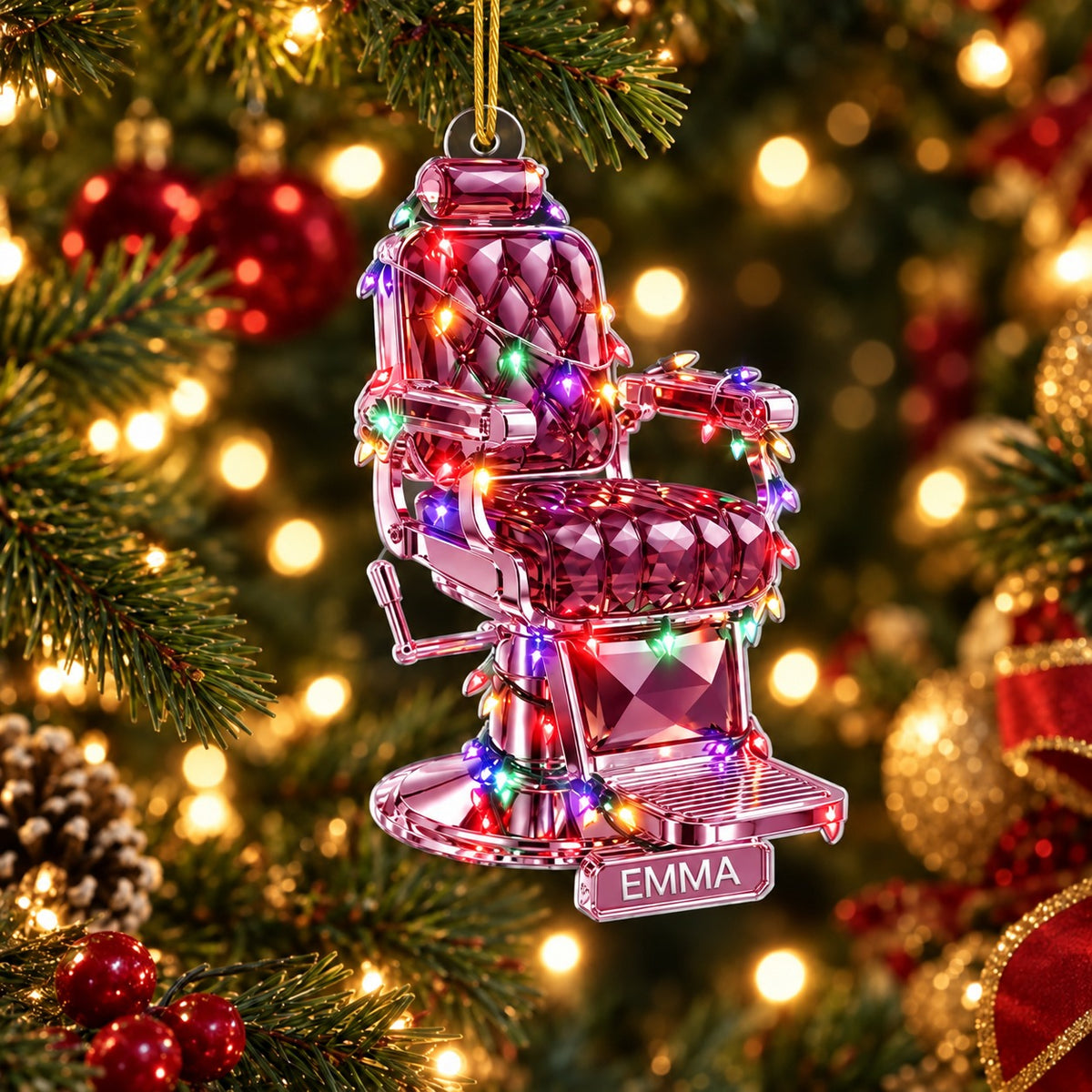 Personalized Barber Chair Christmas Ornament with Name