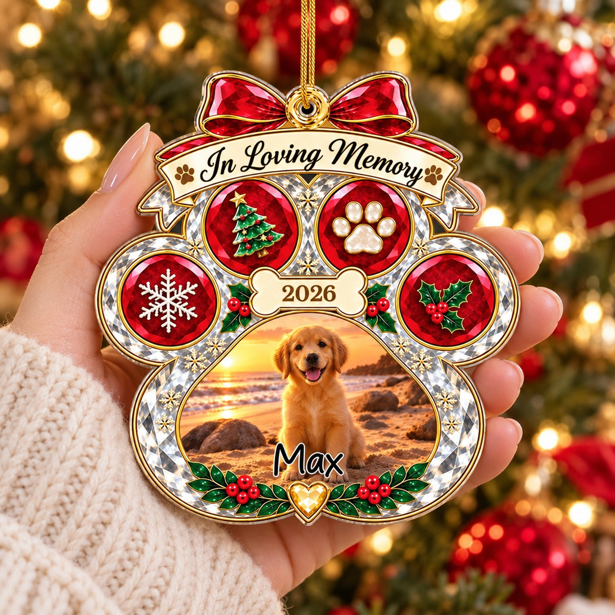 Personalized Pet Memorial Photo Christmas Ornament, Dog Ornament Gift