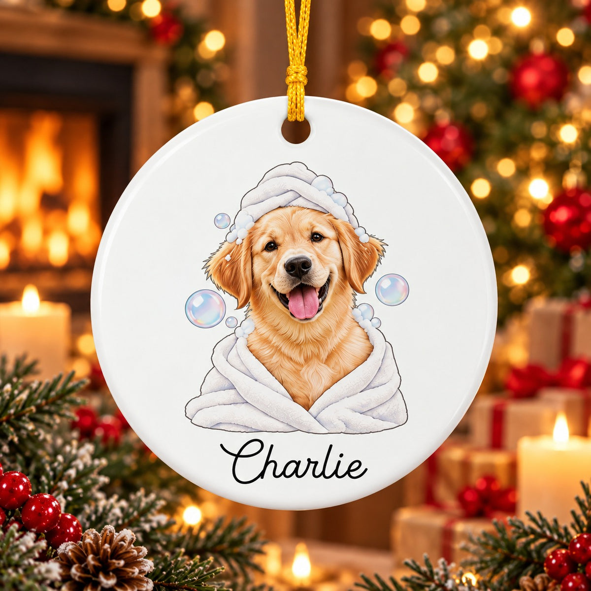 Personalized Pet Photo Christmas Ornament with Custom Name