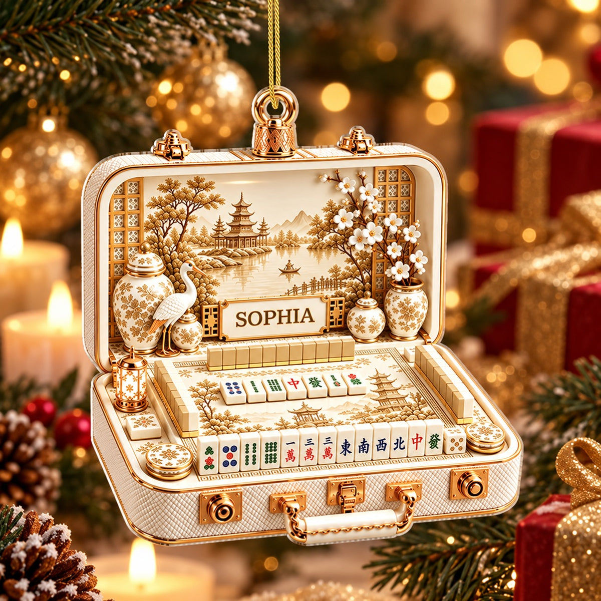 Personalized Mahjong Set Christmas Ornament with Custom Name